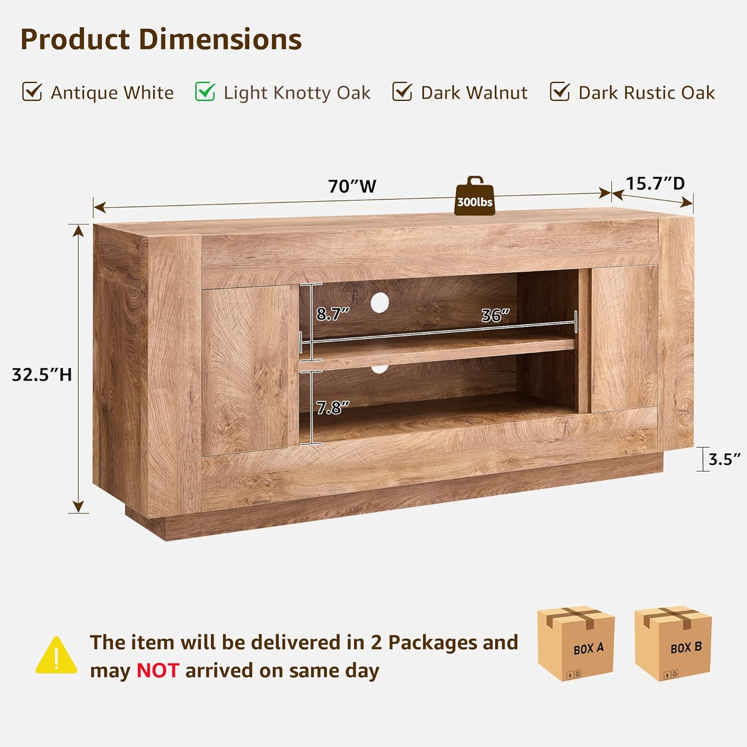 OKD Modern 70 TV Stand, Entertainment Center for TVs Up to 80, Media Console with Large Open Storage & Side Cabinets, Thick Wood Design for Living Room, Light Knotty Oak