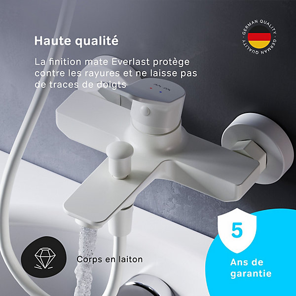 Mitigeur de baignoire mécanique Robinet de baignoire, mitigeur salle de bain Blanc taille M, FXA10033 X-Joy AM.PM