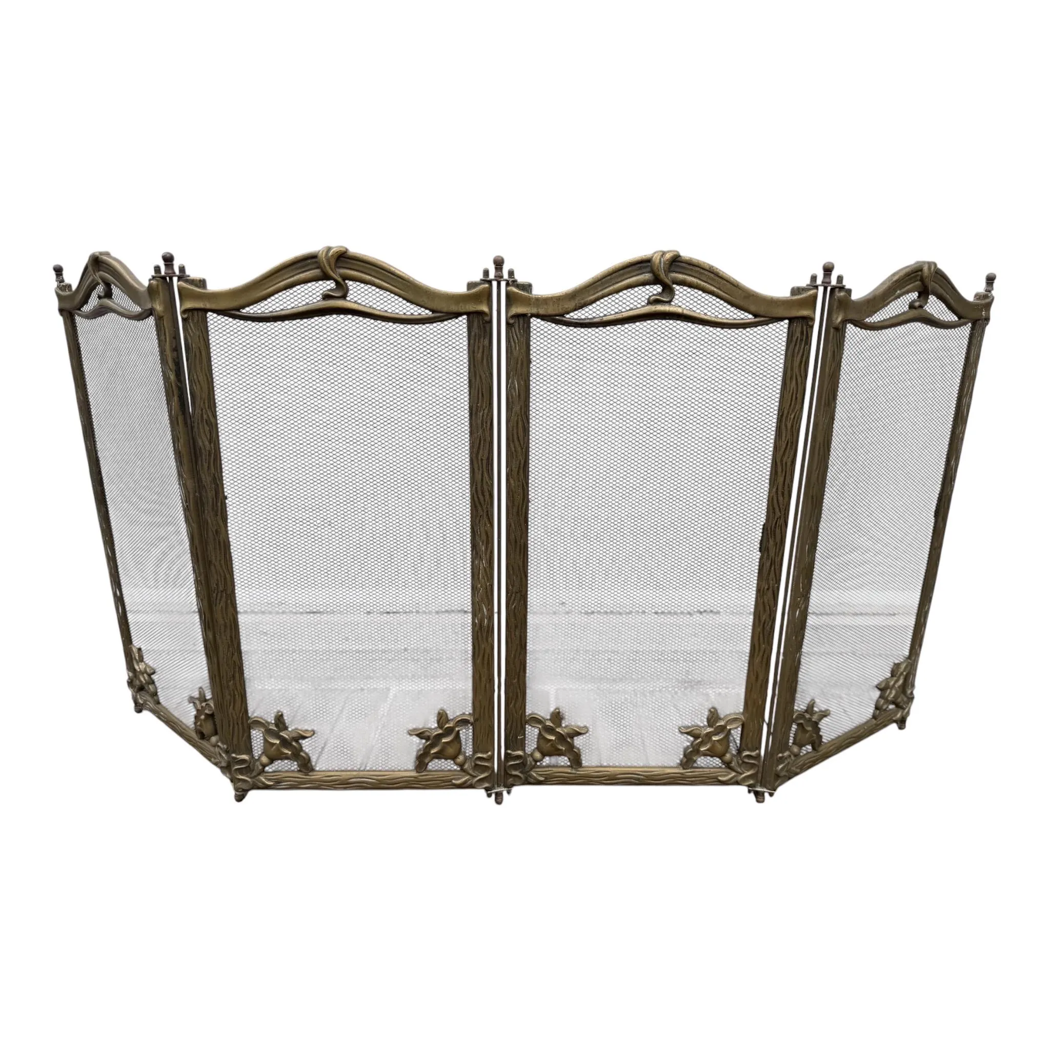 Firescreen, antique art nouveau brass, chic fireplace screen furniture with irises. Art nouveau botanical
