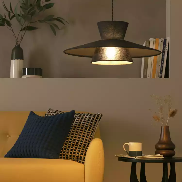 Habitat Otto Black Raffia Easy Fit 2 Tier Lampshade - 50cm