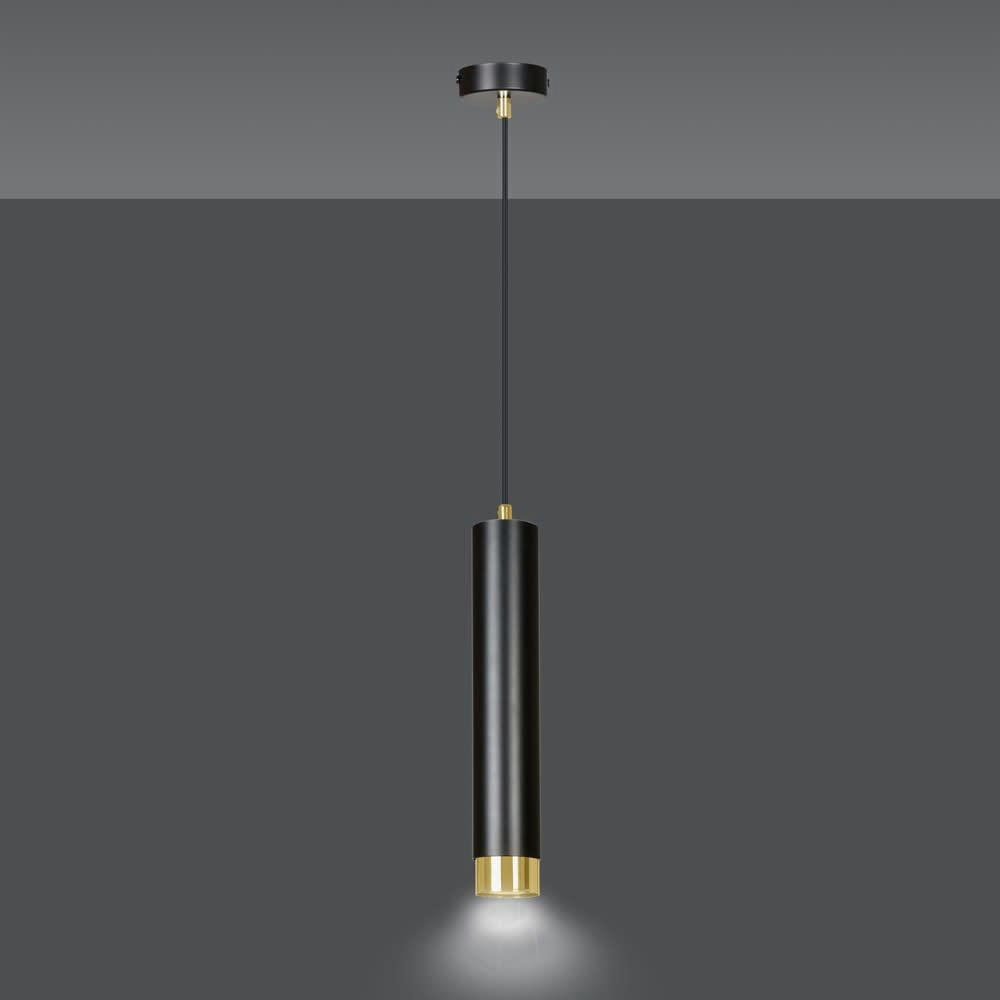 MURA - Suspension élégante cylindrique noire avec des détails dorés