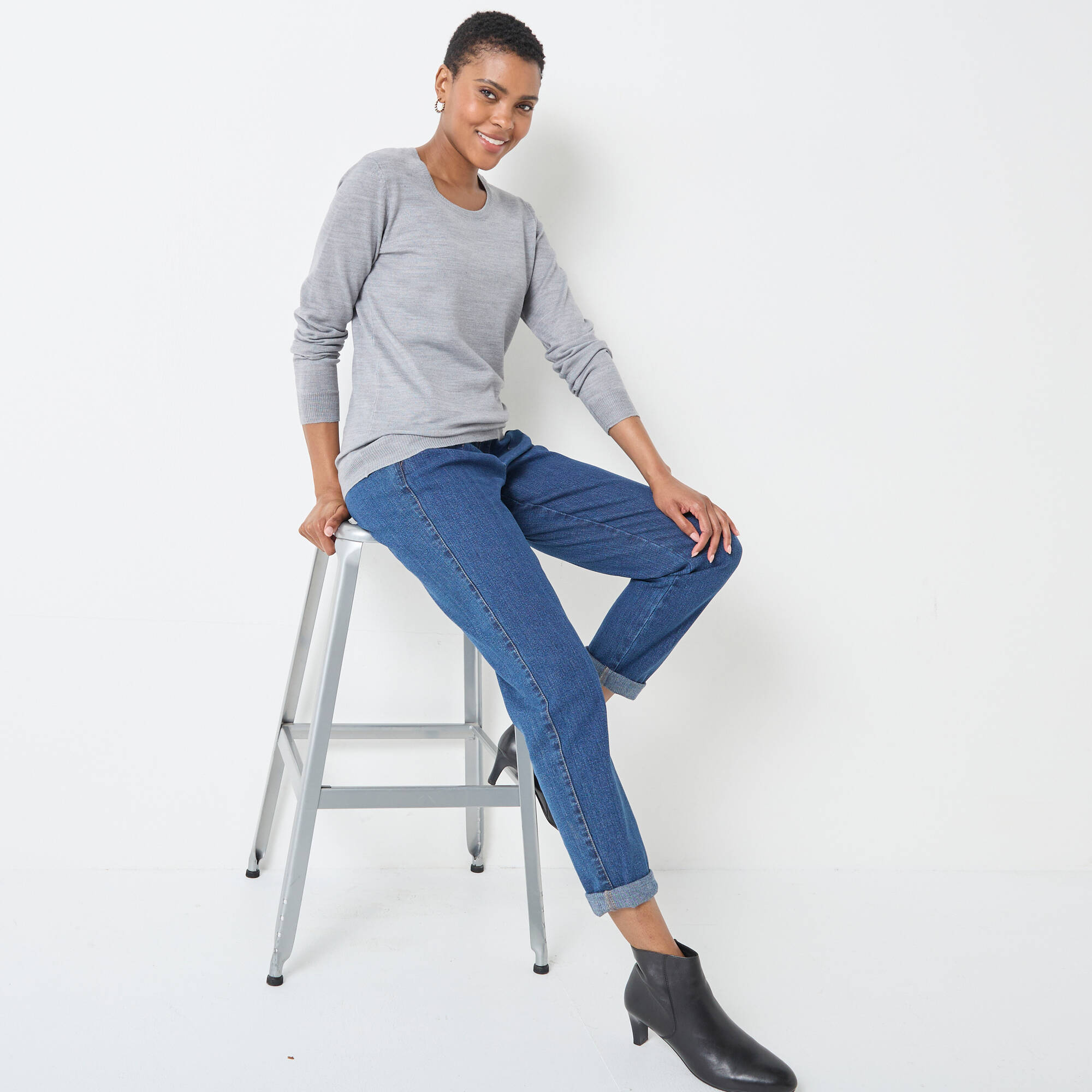 Pull col rond uni, manches longues, toucher doux