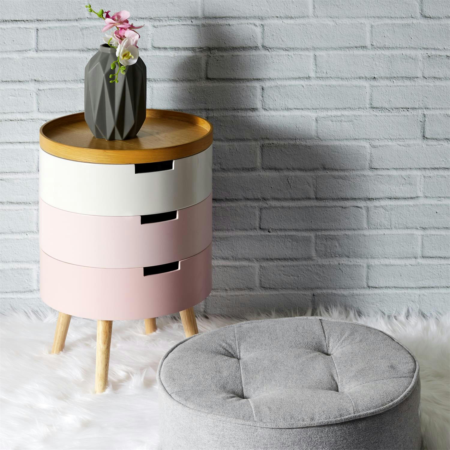 - Table de chevet coffre 3 niveaux rose