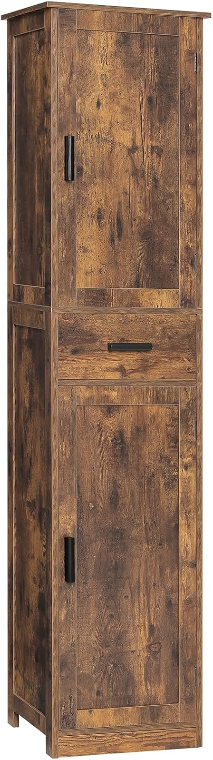 usikey 67'' Tall Storage Cabinet with Adjustable Shelves & 2 Doors, Bathroom Cabinet with 1 Drawer, Narrow Tall Cabinets for Living Room, Home Office, Rustic Brown UNSNG040F