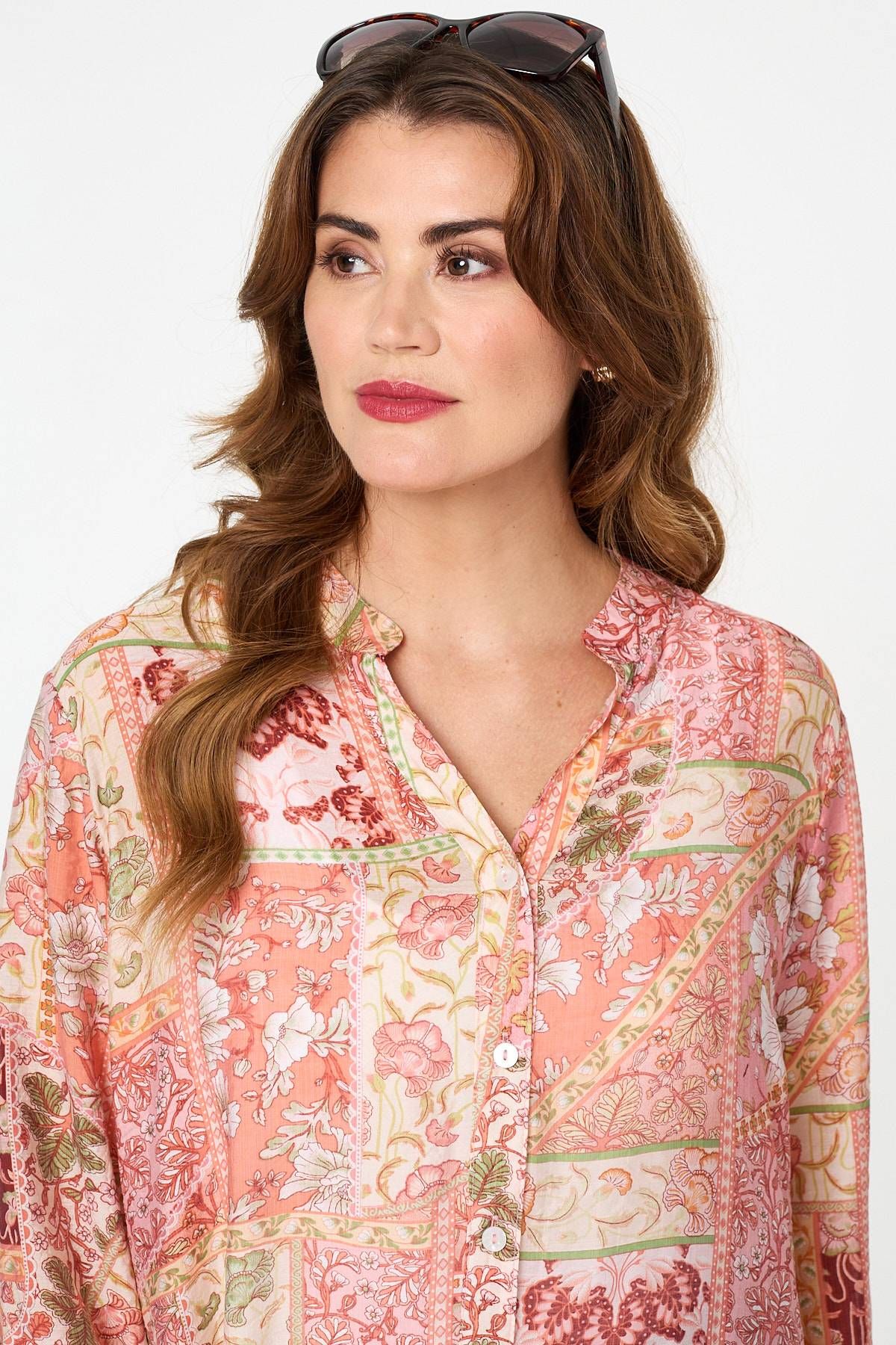 Izabel London Printed Long Sleeve Longline Shirt