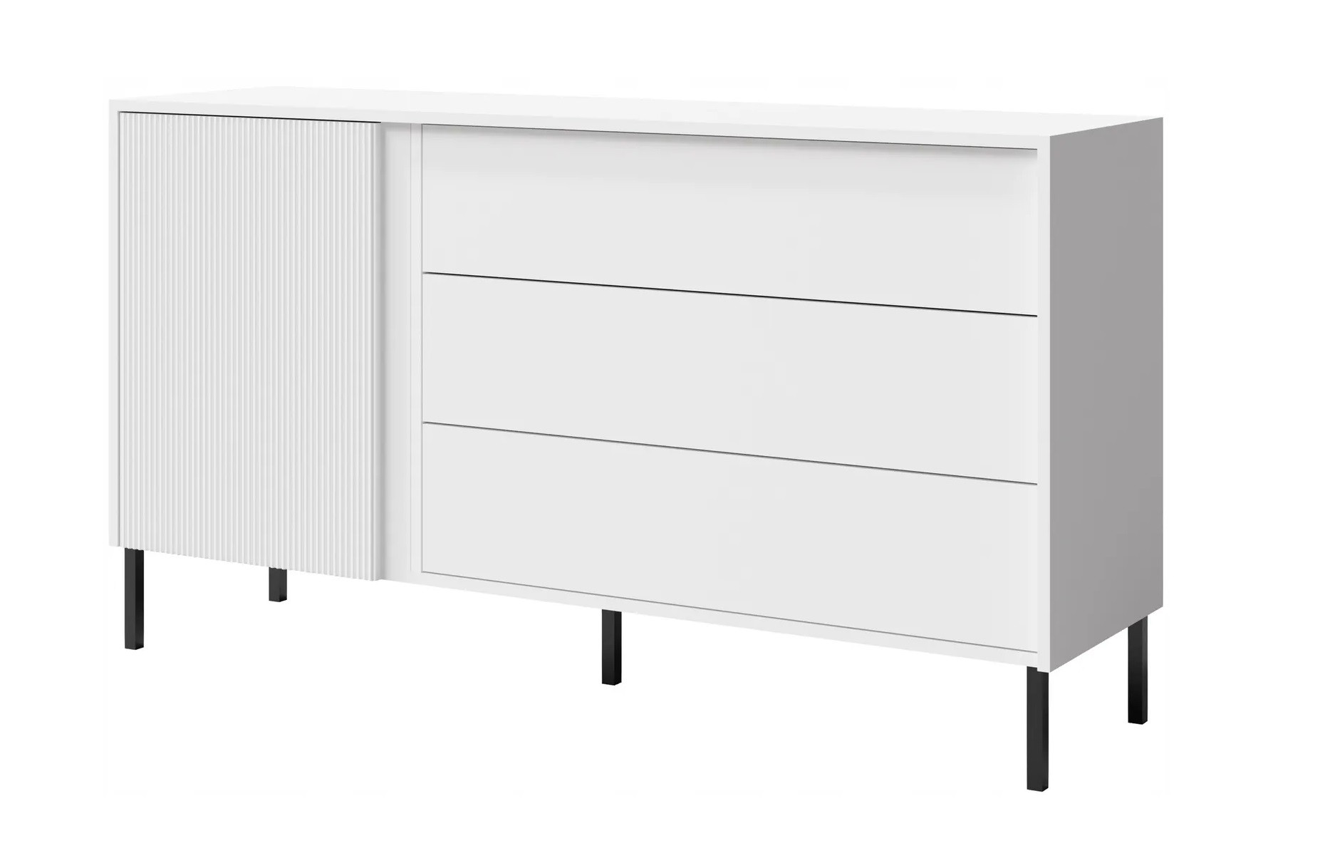 Komoda 3 MIA 145 cm z ryflowanym frontem z szufladami Biały