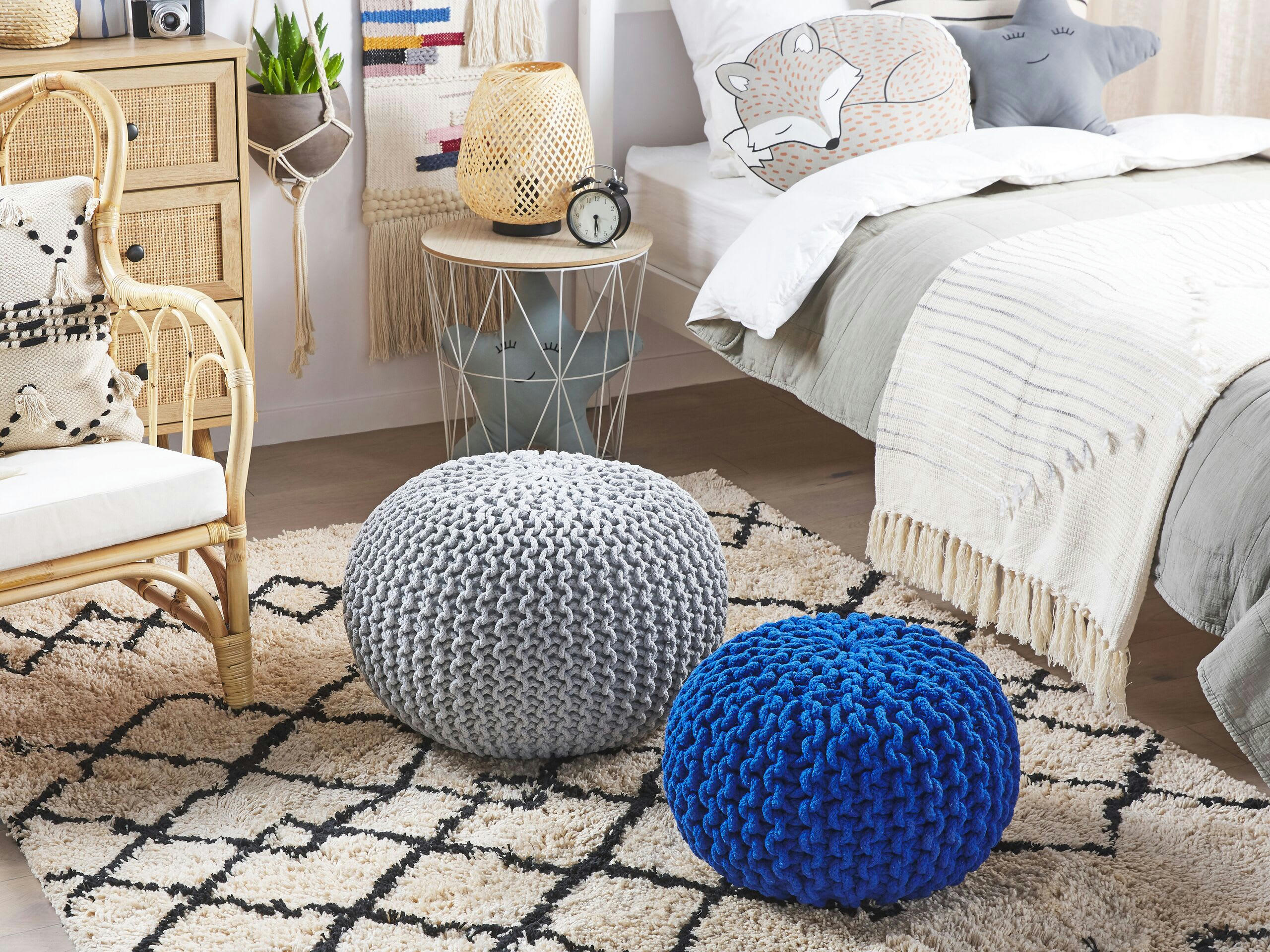CONRAD - Pouf en coton gris clair 50 x 35 cm
