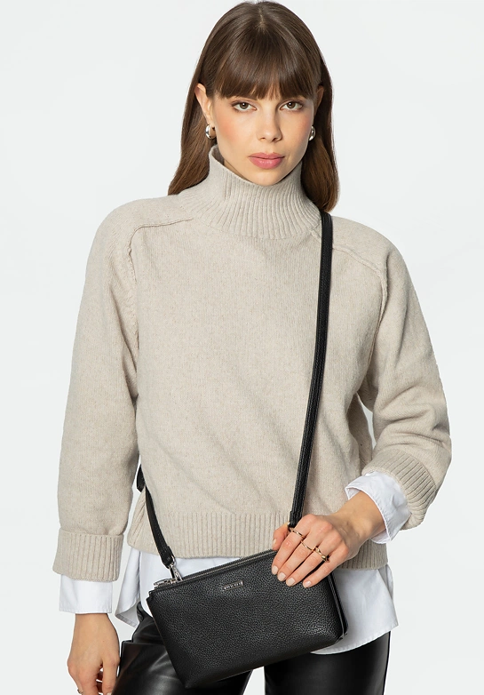 Crossbody z ekoskóry dwukomorowa czarno - srebrna