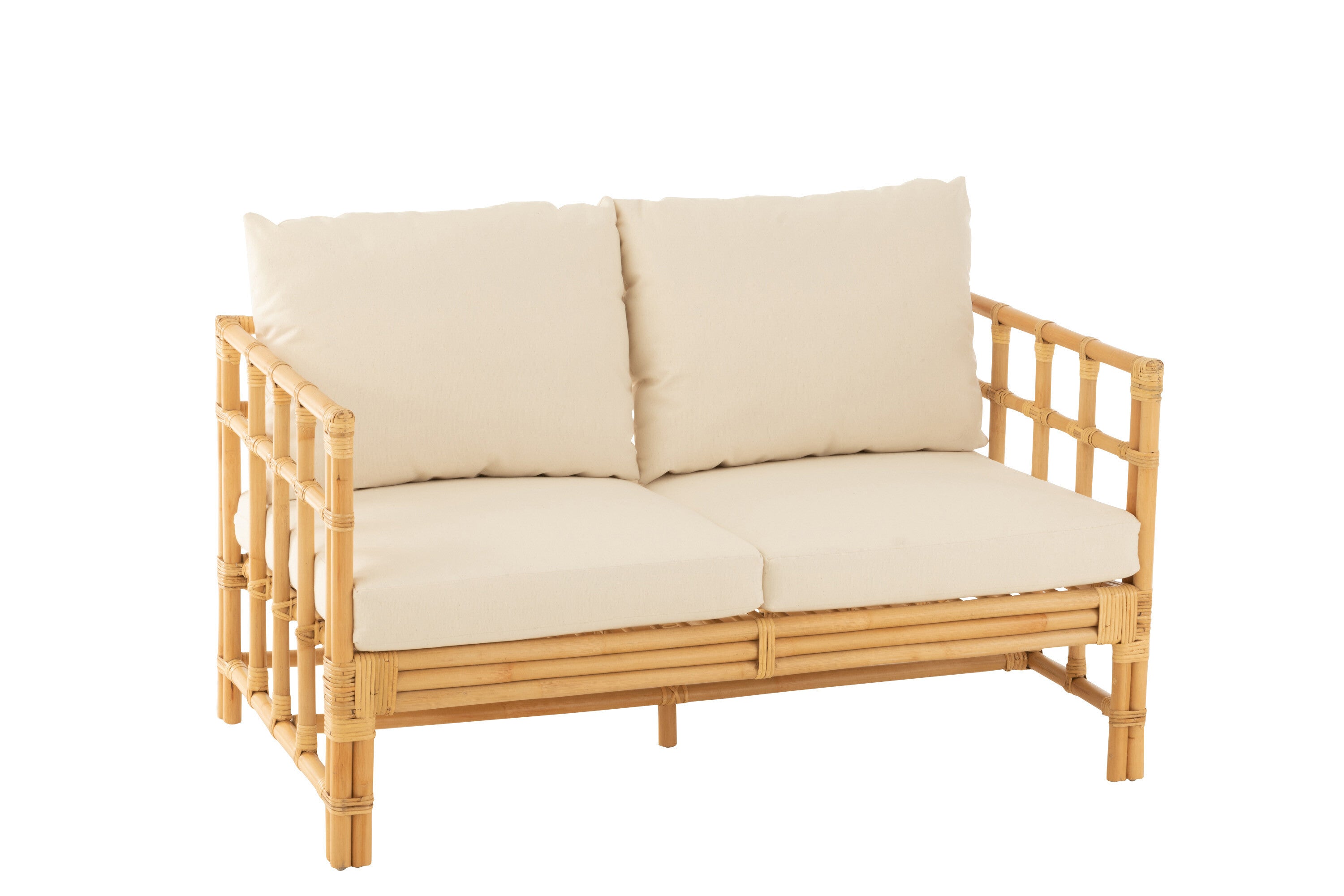 J-Line sofa Elise + kussen 2 Personen - rotan textiel - naturel wit