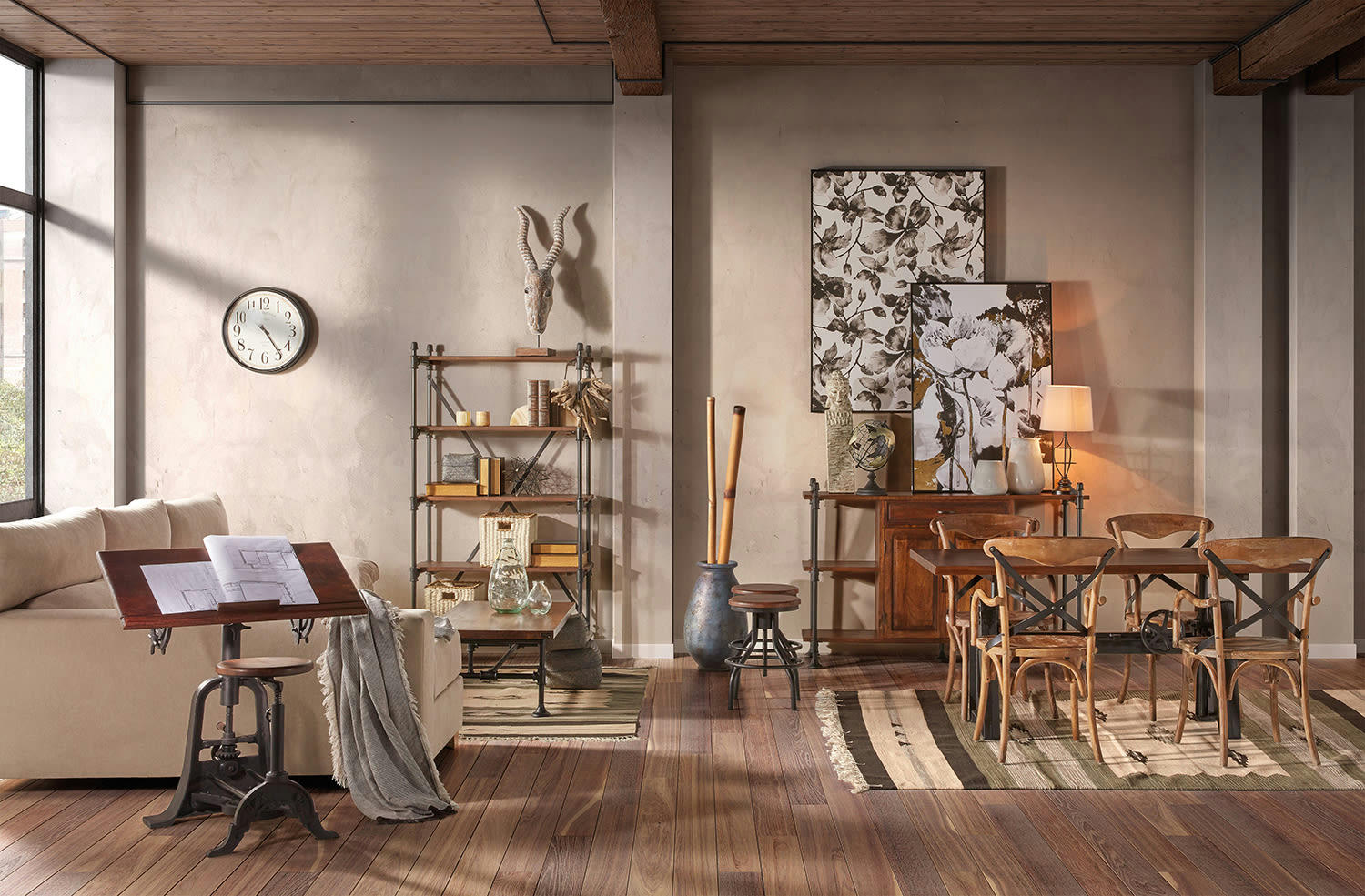 PIPA - Bureau en bois marron et fer noir L 135 cm