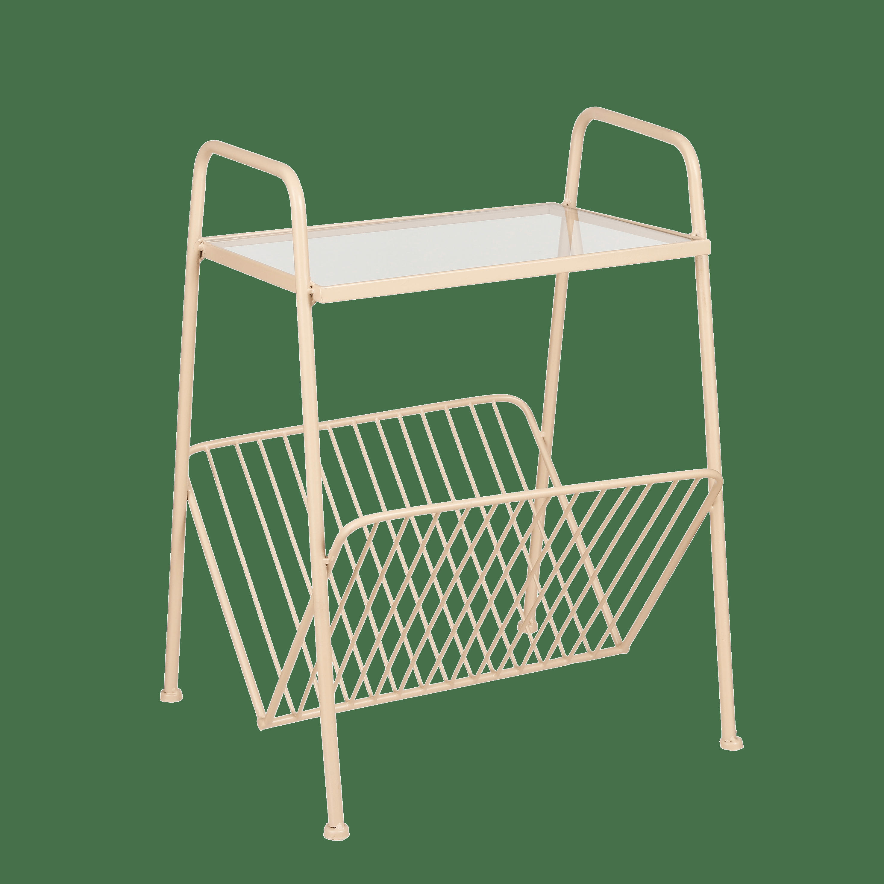 - Table porte-revues en verre et métal rose