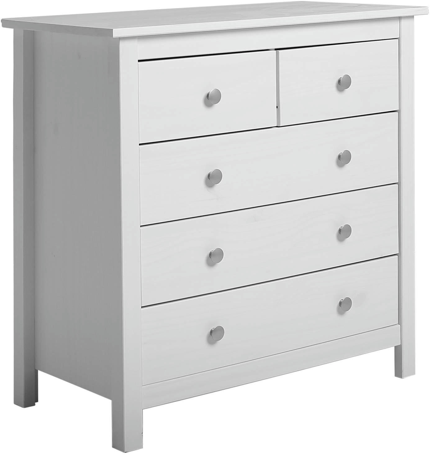 BERNA - Commode 5 tiroirs blanc, 79 cm longueur