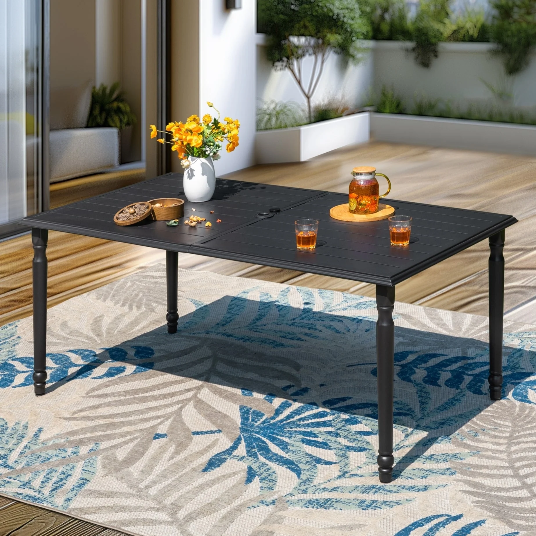 MAISON ARTS Outdoor Metal Dining Table Garden 6 Person Umbrella Table for Lawn Patio Pool Sturdy Steel - 1 Table