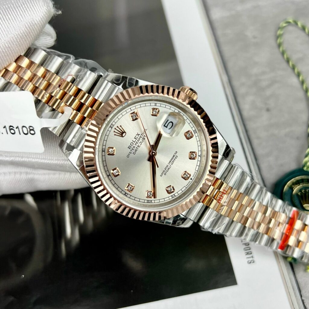 Rolex Datejust 126331 SS/RG Plated Silver Dial CZ Diamonds 41mm Jub Super Clone