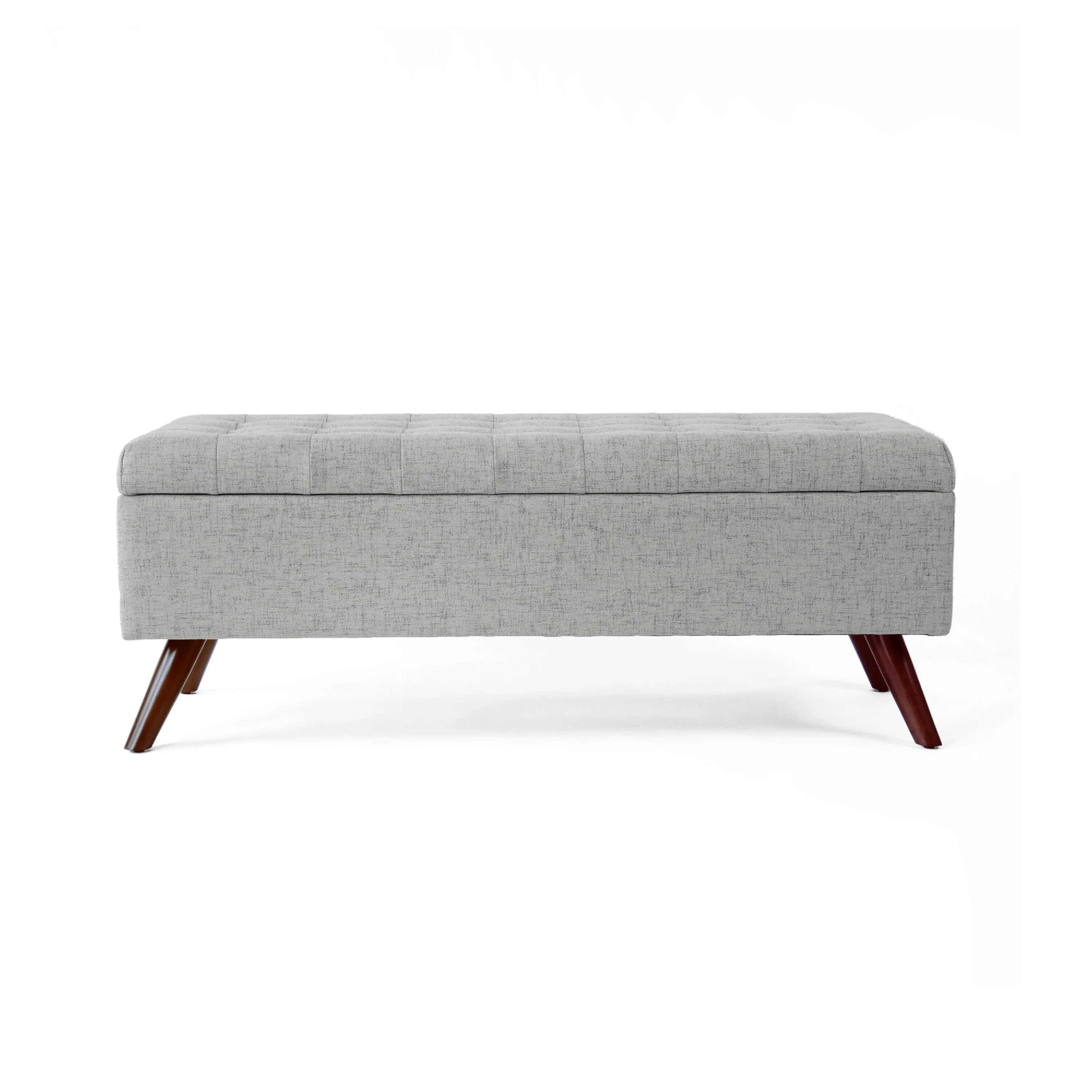 Eva Storage Bench Ottoman, Cloud Gray Woven Polyester, Brown, 48 Inch
