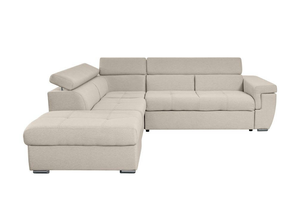 INAYA - Canapé d'angle gauche 5 places convertible en tissu - Beige