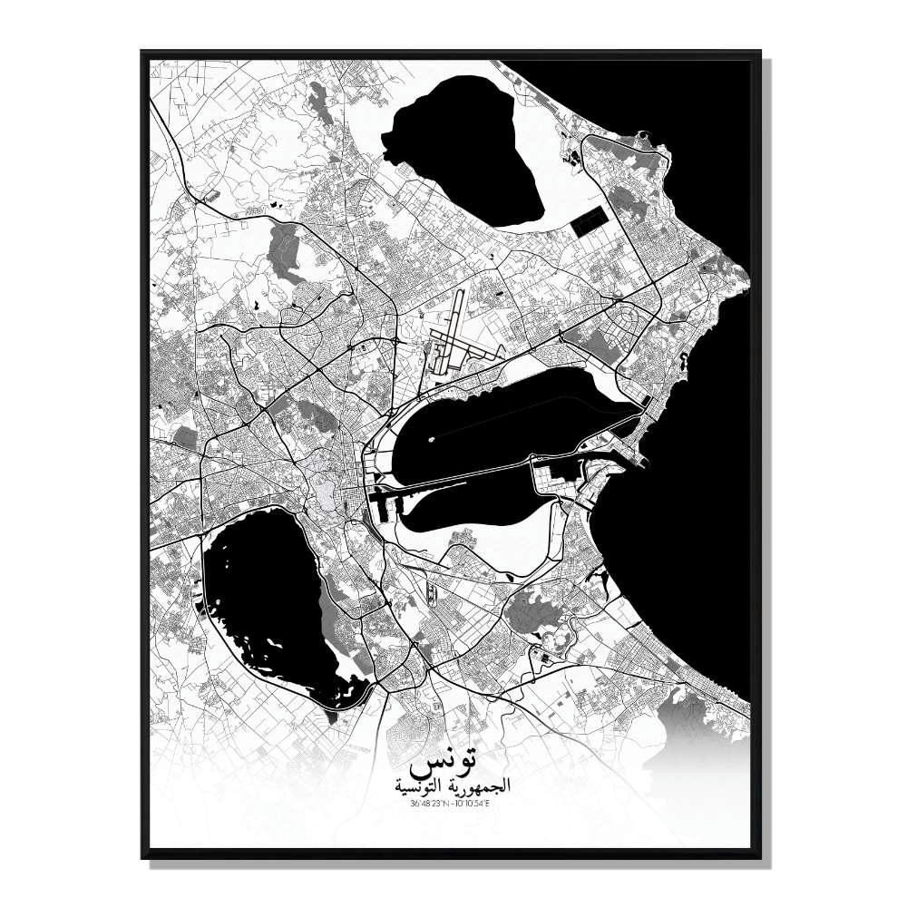 TUNIS - Affiche Tunis Carte N&B 40x50