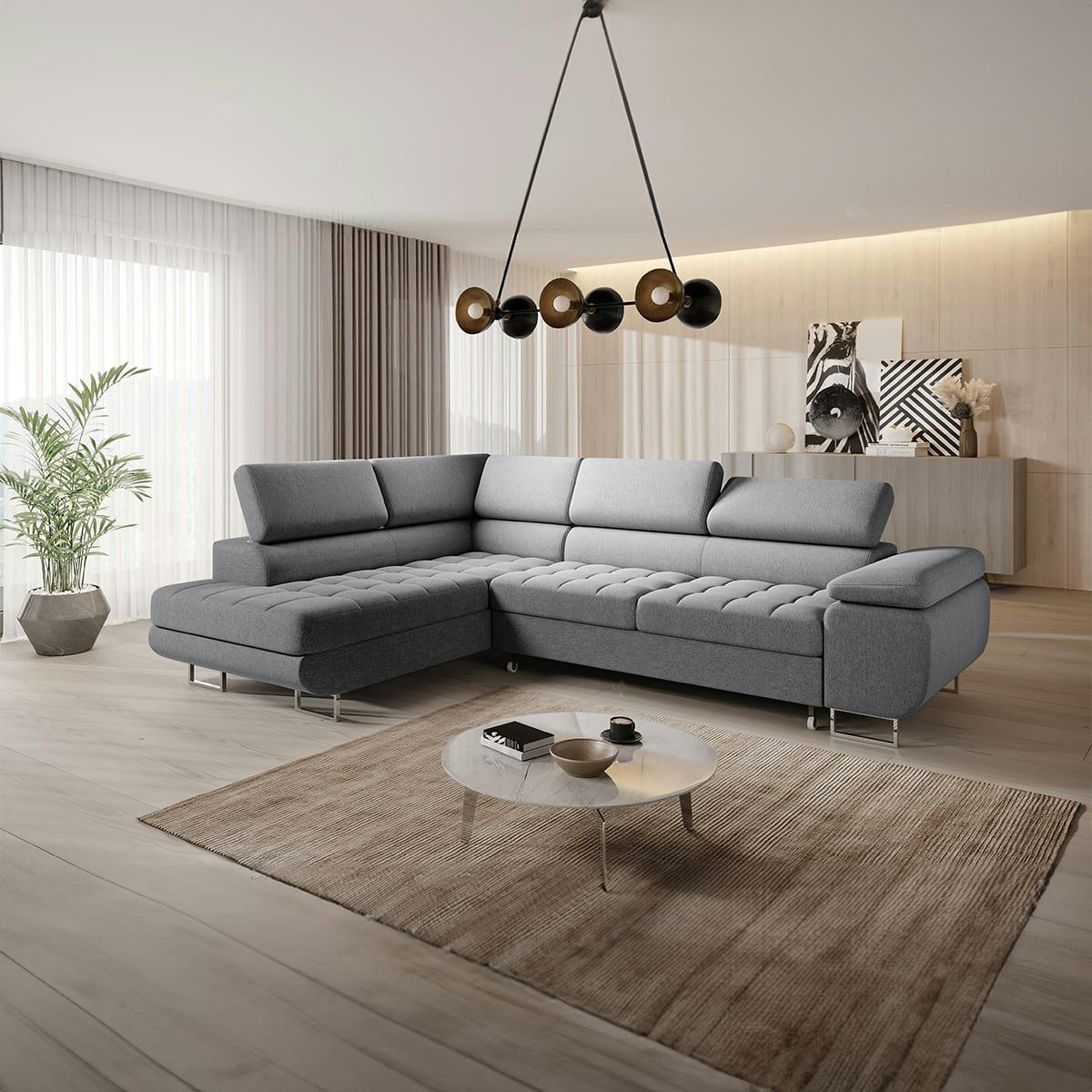 - Canapé d'angle convertible gauche 4 places gris anthracite