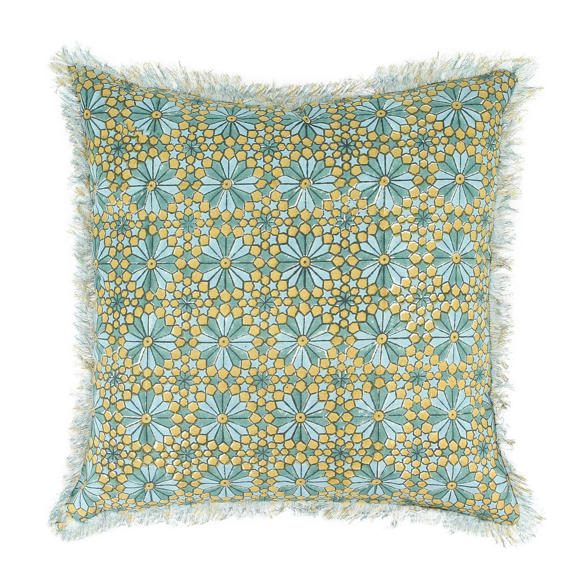 NALA - Coussin en coton bleu avec franges 40cm