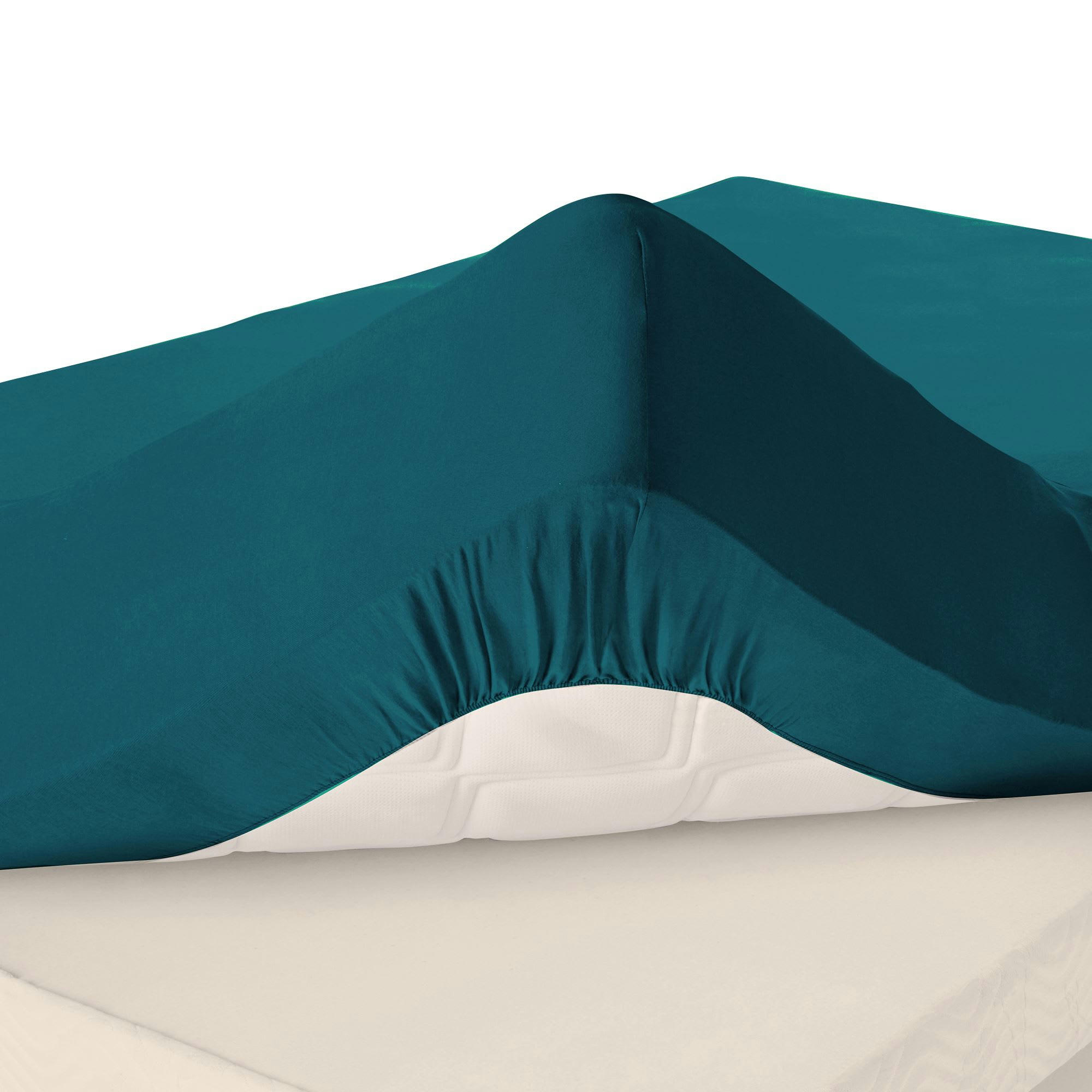 FLANELLE - Drap-housse grand bonnet 140x200x32 bleu canard en coton