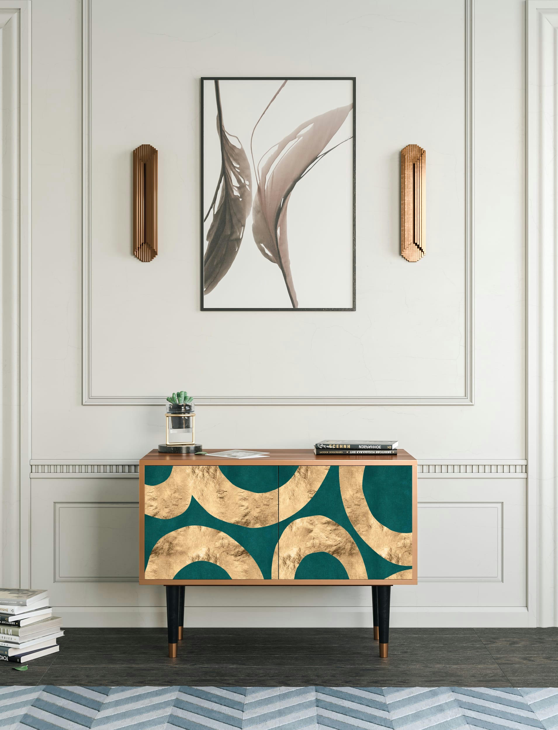 ZIRCON SPHERE - Buffet bas  bleu-vert 2 portes L 94 cm