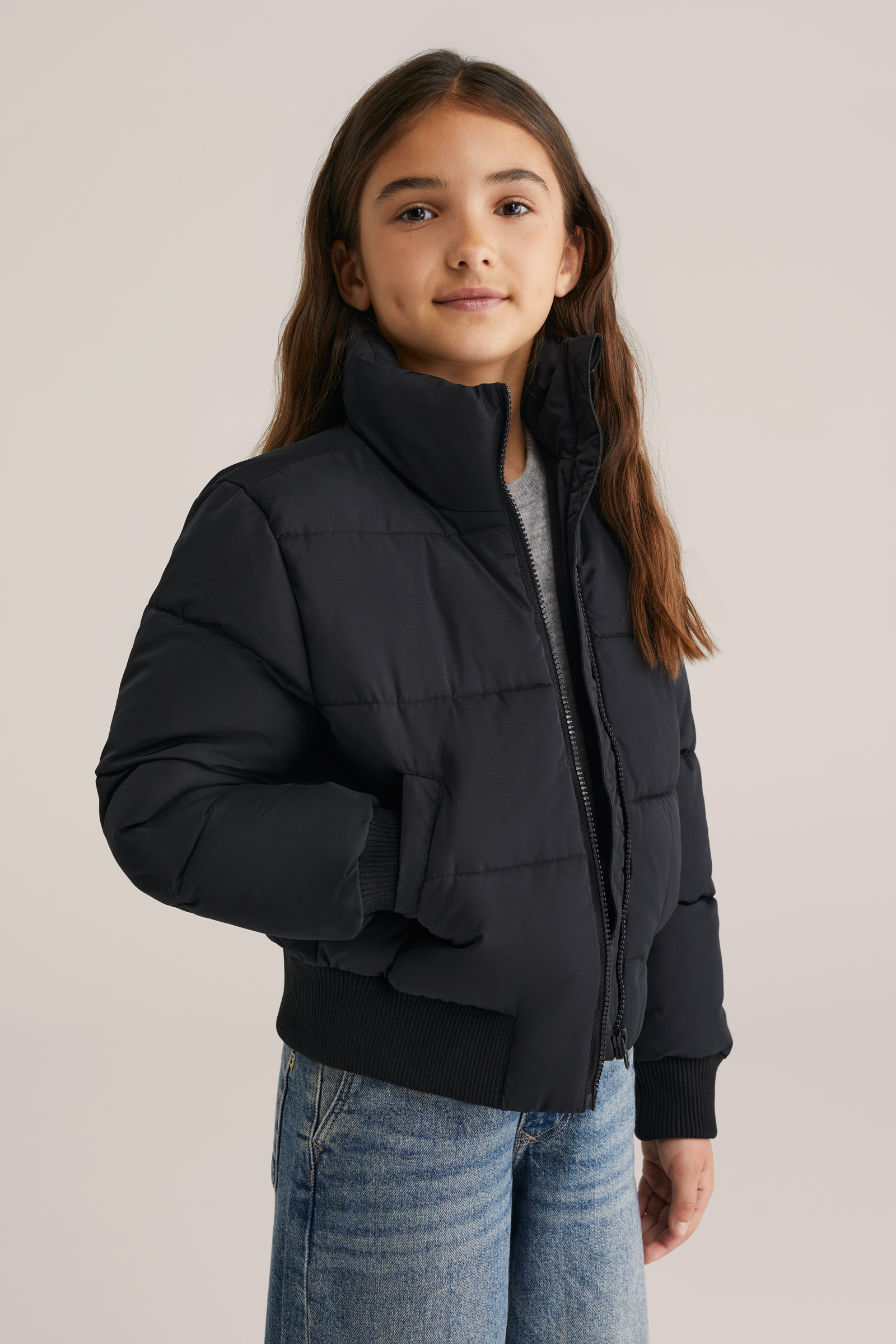 Meisjes bomberjack met opstaande kraag