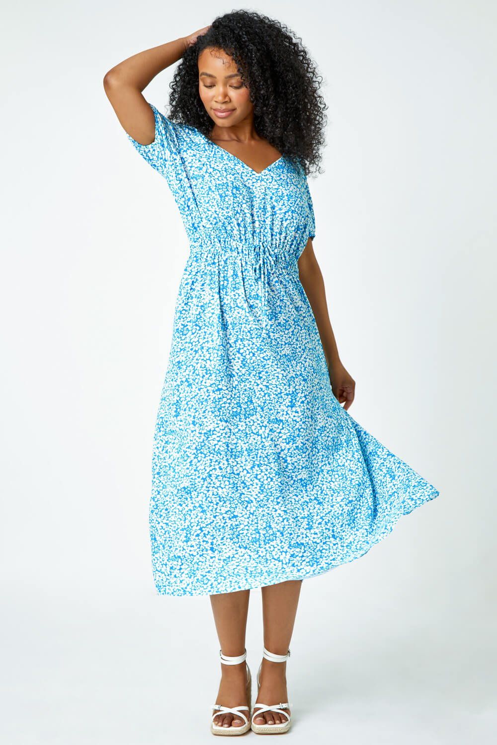 Roman Petite Ditsy Floral Stretch Midi Dress