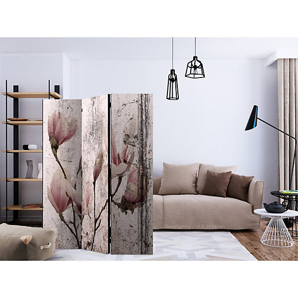 Paravent Décoratif Rideau Magnolia pour Intérieur Design 135 x 172 cm Rose et Gris