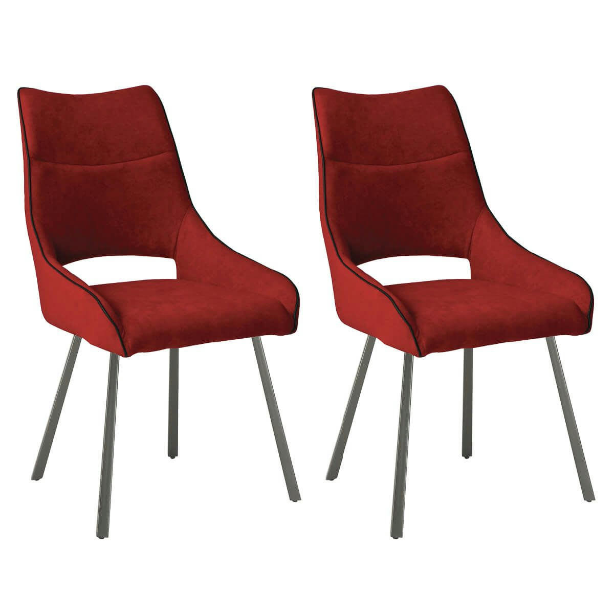 AMADO - Lot  de 2 chaises tissu coloris rouge