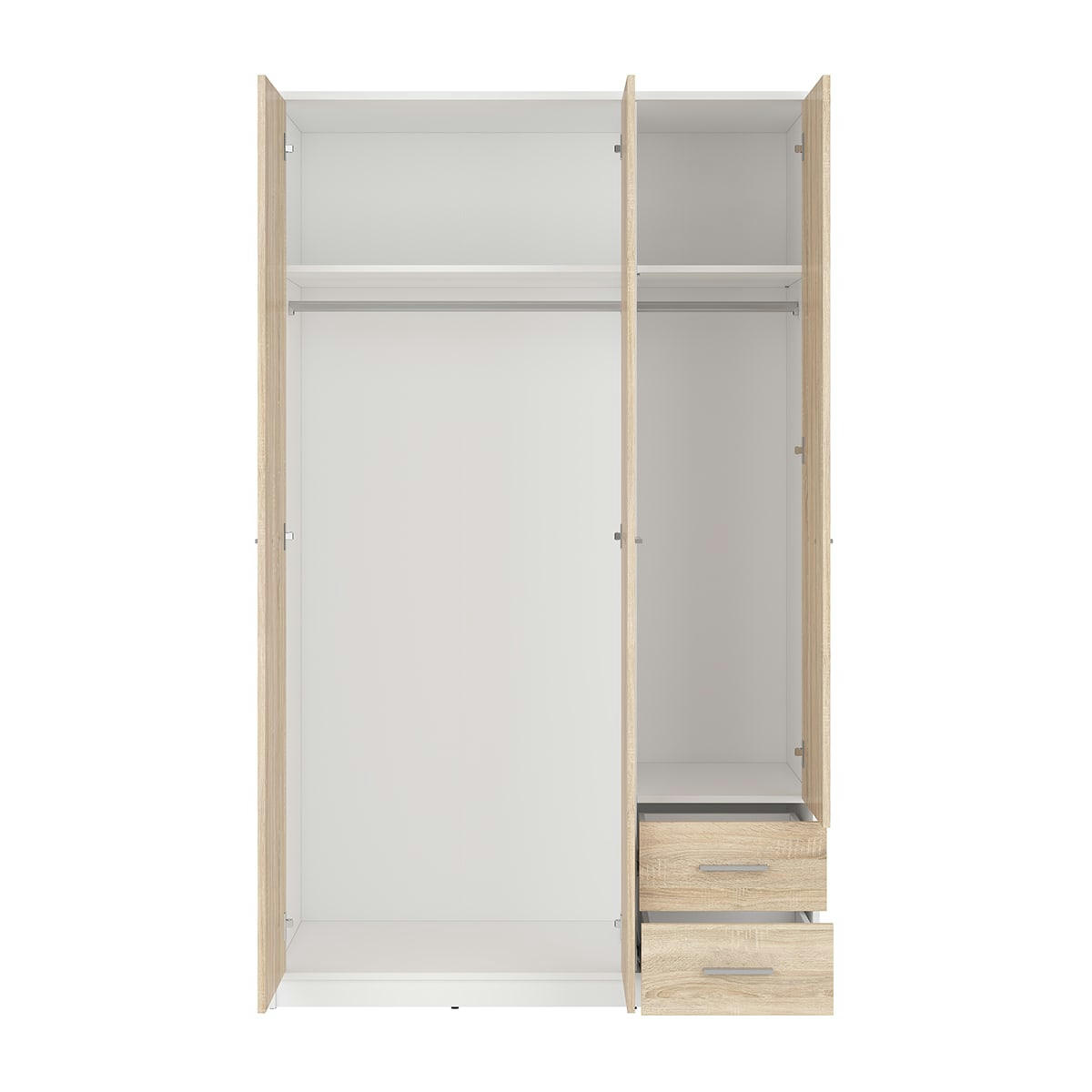 - Armoire 3 portes 2 tiroirs stratifiés naturel et blanc