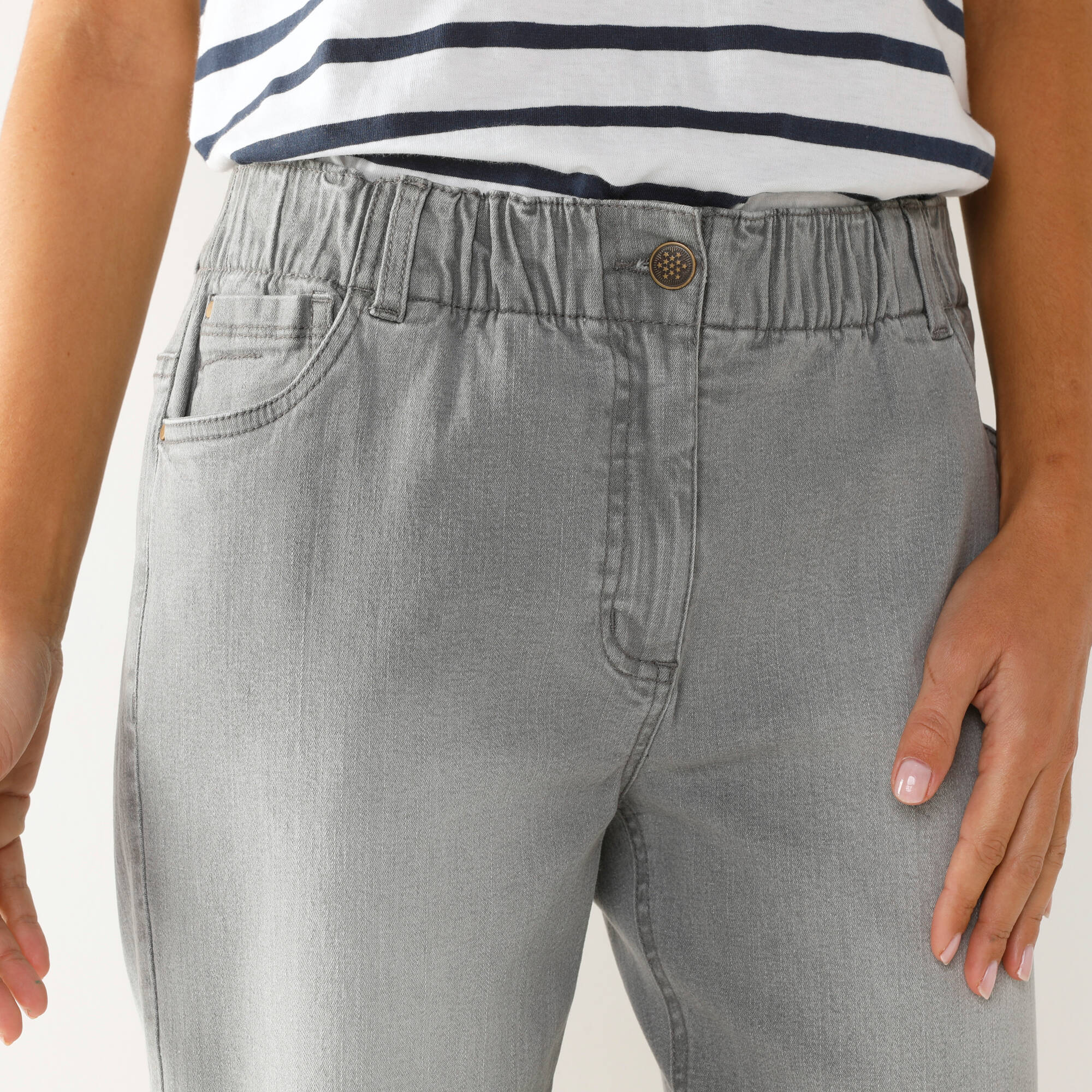 Jean stretch coupe mom confort, taille élastiquée