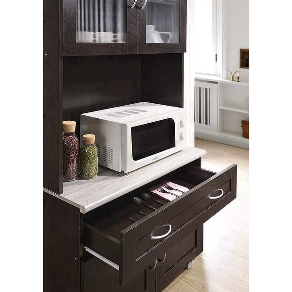 Hodedah Dining Room China Dinnerware Microwave Storage Cabinet, Chocolate - 108