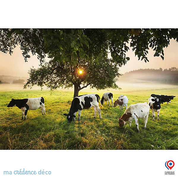 Crédence cuisine fond de hotte Arbre et vaches - Verre trempé - L 90 cm x H 60 cm - MaCrédenceDéco