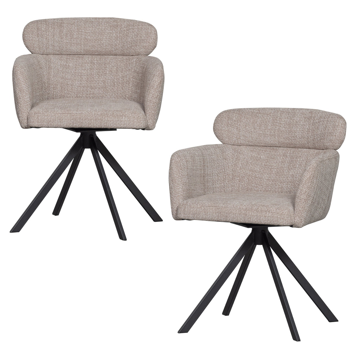 WOOOD draaibare eetkamerstoelen Fenne - Polyester - Naturel -Set van 2