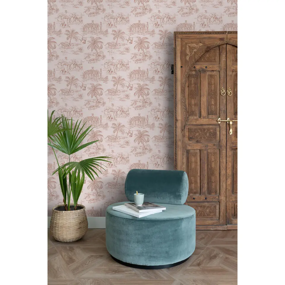 ESTAhome behang jungle dieren terracotta roze - 53 cm x 10.05 m