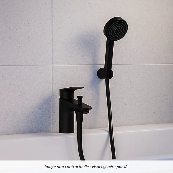 Mitigeur baignoiremécanique HANSGROHE Logis C2  pack pommeau Pulsify Select 3 jets EcoSmart   flexible Isiflex 160 cm noir mat
