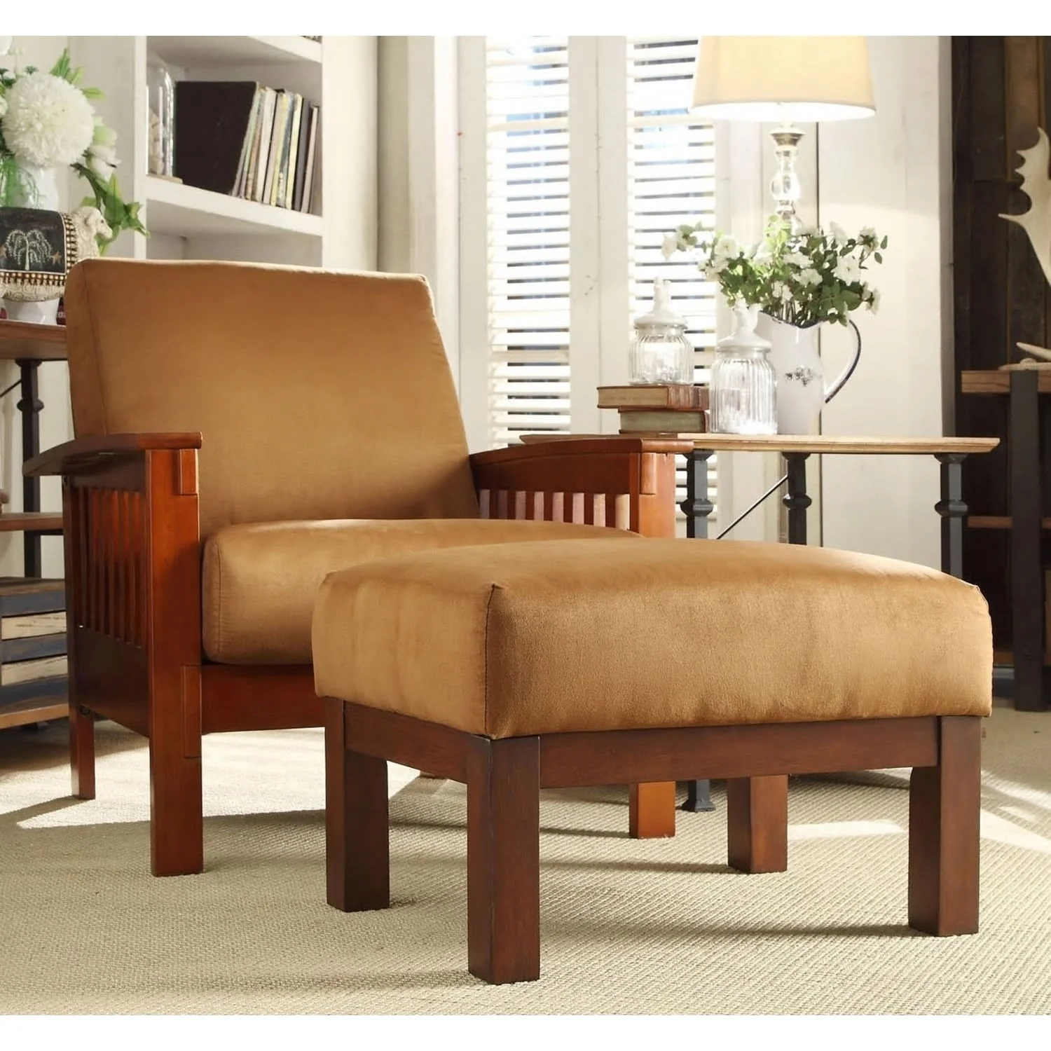 Hills Mission-style Oak Chair and Ottoman by iNSPIRE Q Classic
