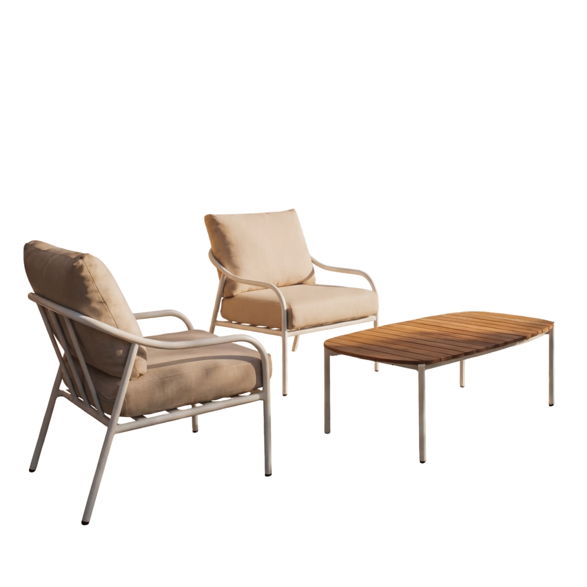 Tikamoon - 2-zits loungeset in écrukleurige stof en wit metaal Luca