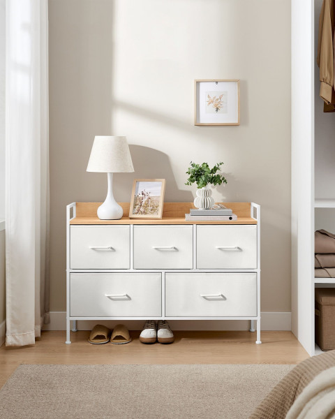 Wąska Biało-Beżowa Komoda 5 Szuflad MDF 70cm