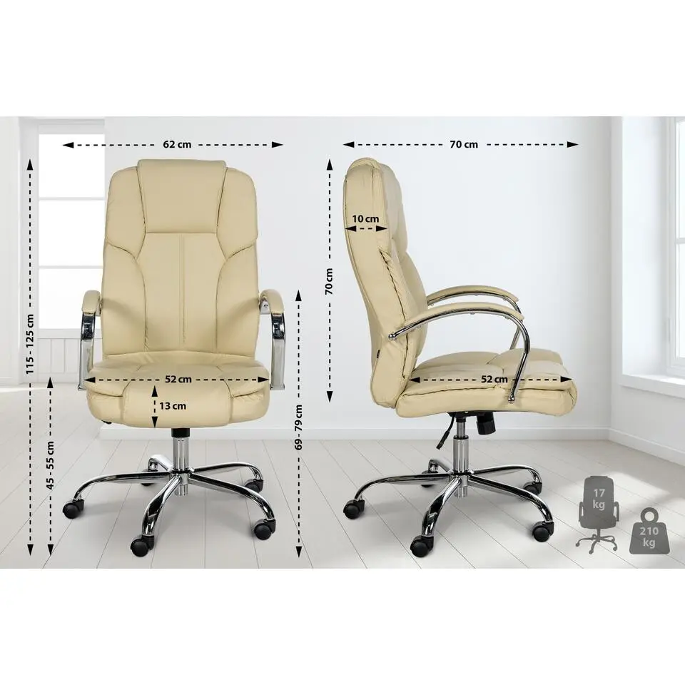 CLP Bureaustoel XXL Xanthos chroom Frame - Kunstleer - creme