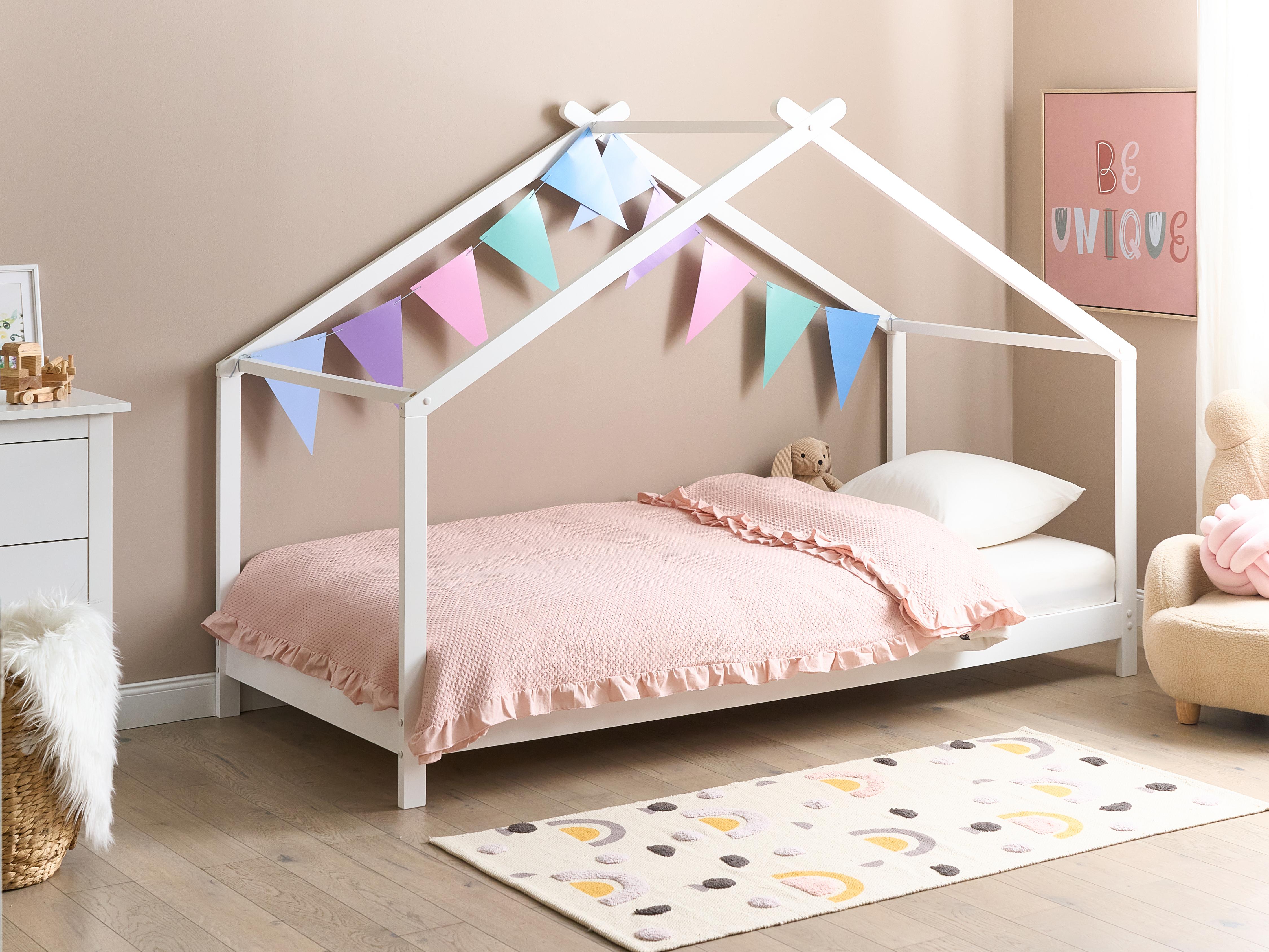 Kids Bed House Pine Wood ORLU 90 x 200 cm (EU Single) White