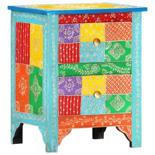 NNEVL Hand Painted Bedside Cabinet 40x30x50 cm Solid Mango Wood