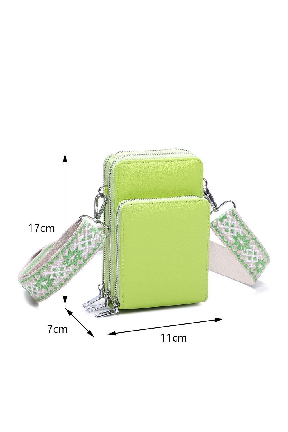 Fontanella Fashion Triplo Tri-Compartments PU Leather Crossbody Purse with Canvas Strap
