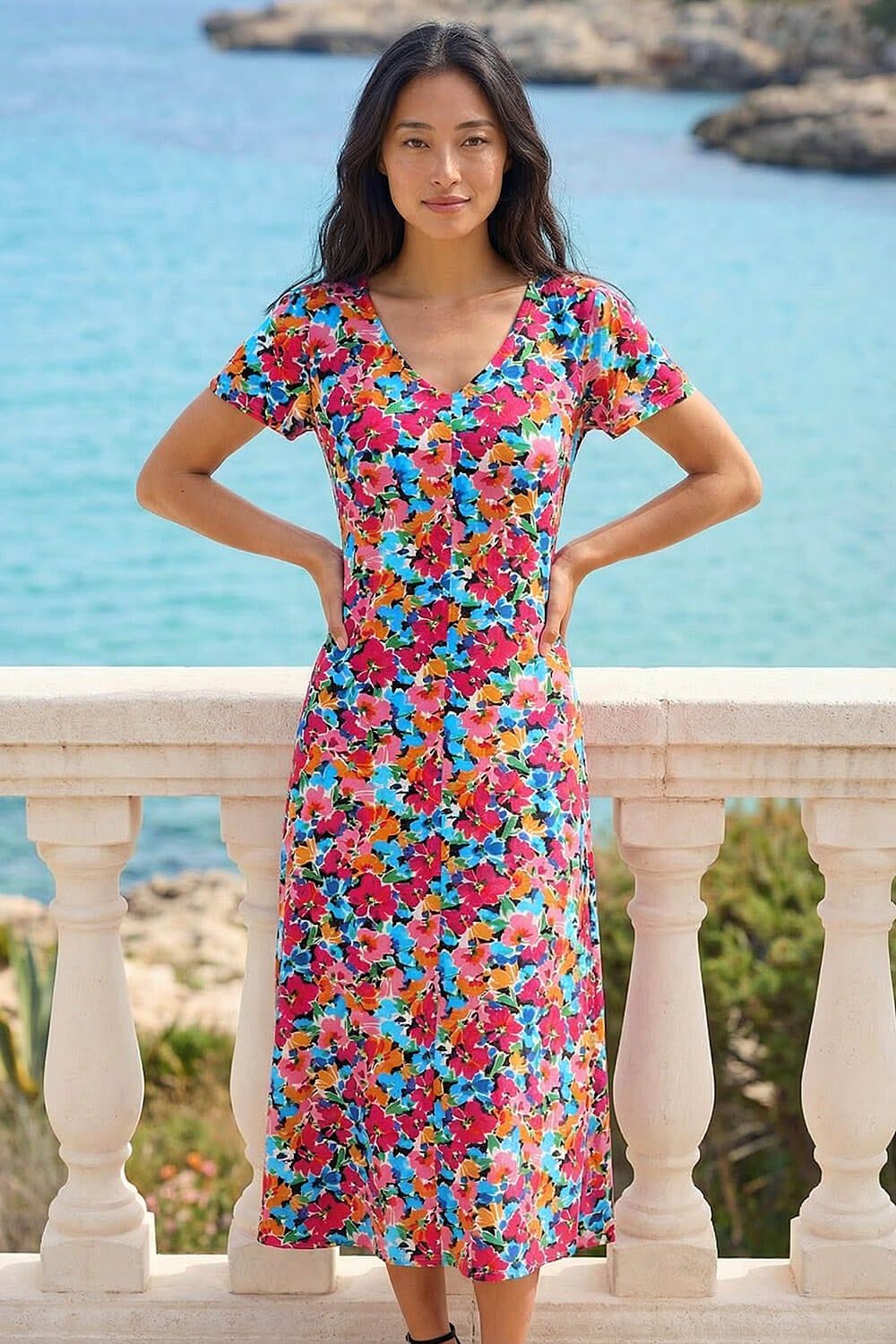 Roman Petite Floral Button Pocket Midi Dress