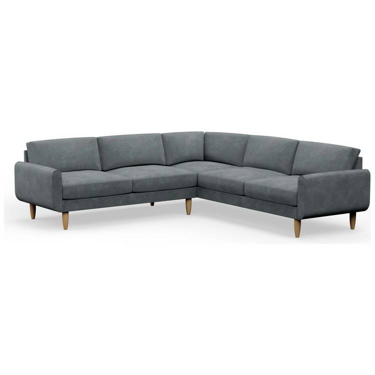 Hutch Velvet Round Arm 7 Seater Corner Sofa - Slate Grey