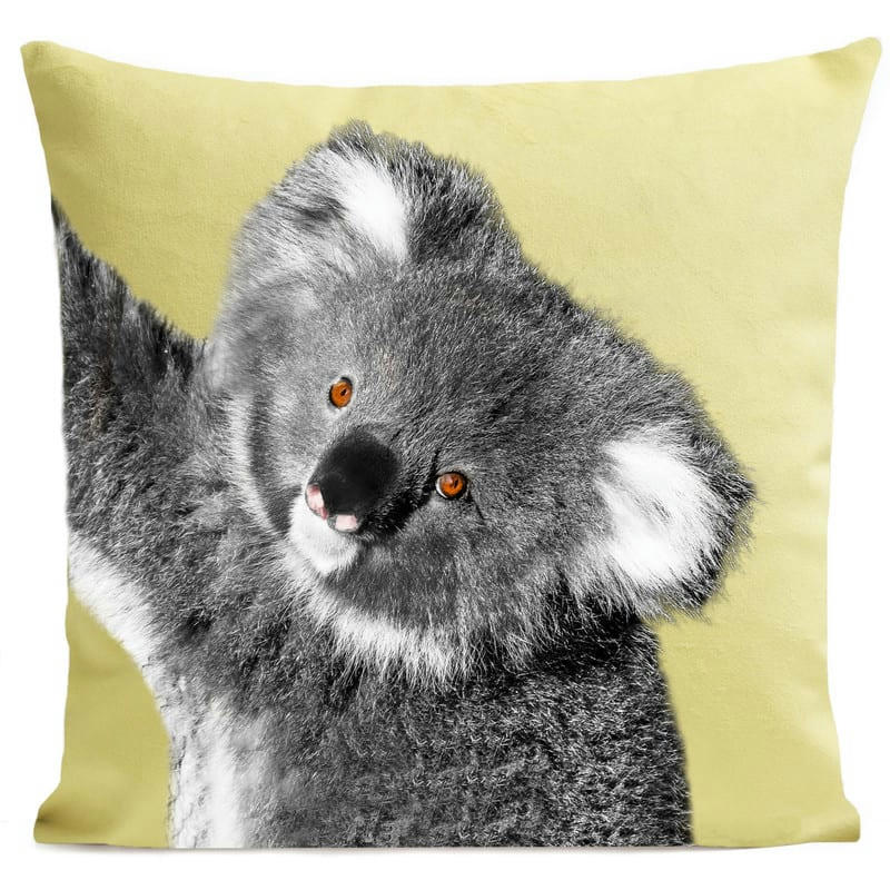 - Coussin animal koala velours jaune pastel 40x40cm
