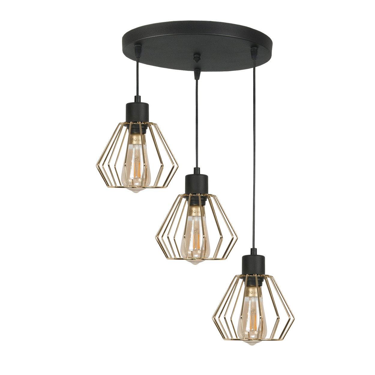 Lampa wisząca EDYLIT 3xE27 kaskada złoty druciany klosz loft GIRO 14-307