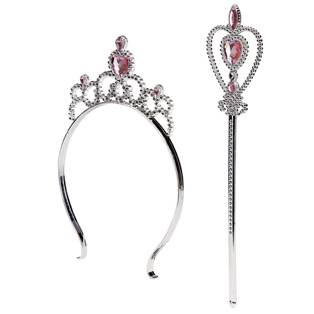 Couronne princesse et baguette magique gris argenté et bleu