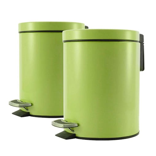 SOGA 2X Foot Pedal Stainless Steel Rubbish Recycling Garbage Waste Trash Bin Round 12L Green