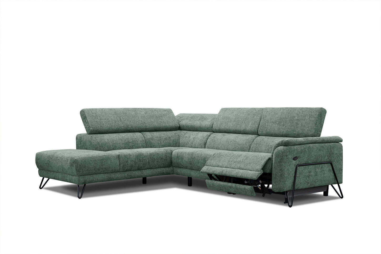 RODEN - Canapé d'angle gauche 5 places avec une relax électrique tissu vert